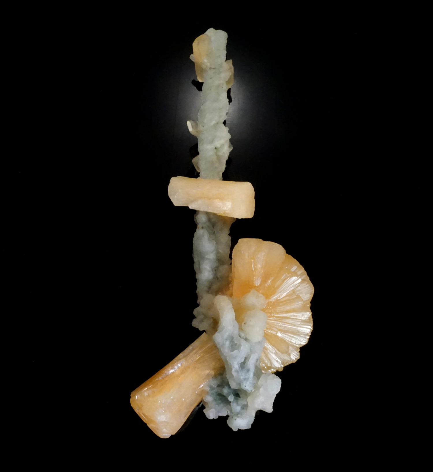Orange Stellerite Crystals on Chalcedony