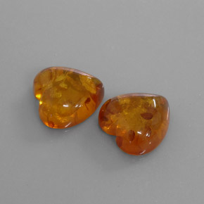 Amber Heart Cabochon Pair