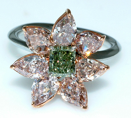 Green Diamond Flower Ring