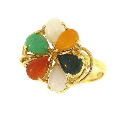 Multicolored Jade Gold Ring