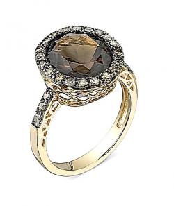 Smoky Quartz & Diamond Gold Ring
