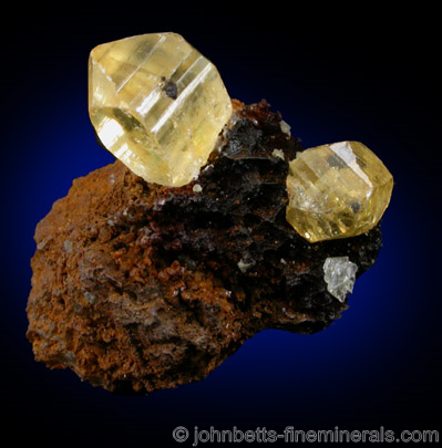 Yellow Anglesite Crystals on Matrix from Broken Hill, New South Wales, Australia