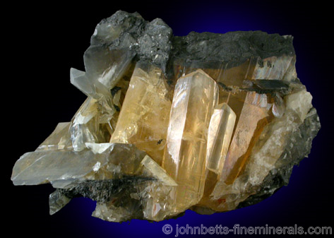 Golden Anglesite Crystals in Vein from Touissit Mine, Oujda, Morocco