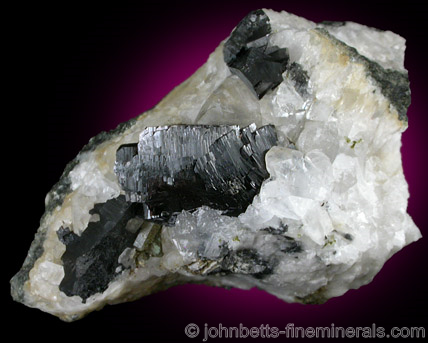 Very Large Babingtonite on Calcite from Lane's Quarry, Westfield, Hampden County, Massachusetts