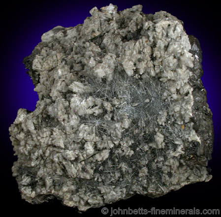 Boulangerite on Calcite, Quartz, & Sphalerite from Noche Buena Mine, Mazapil, Zacatecas, Mexico