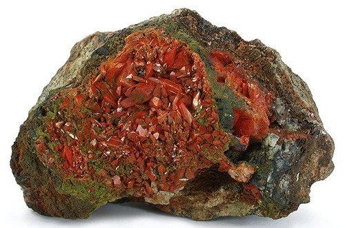 Crocoite with Vauquelinite from Berezovsk Mines, Berezovskii, Yekaterinburg (Sverdlovsk), Ural Mountains, Russia