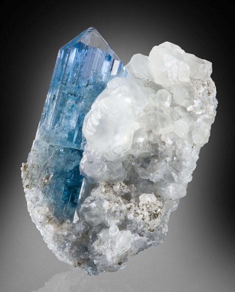 Blue Euclase in Calcilte from Gachala, Cundinamarca Department, Colombia