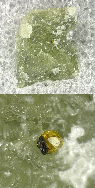 Greenockite Crystal on Prehnite from Houdaille Quarry (Summit Quarry), Springfield, Union Co., New Jersey, USA