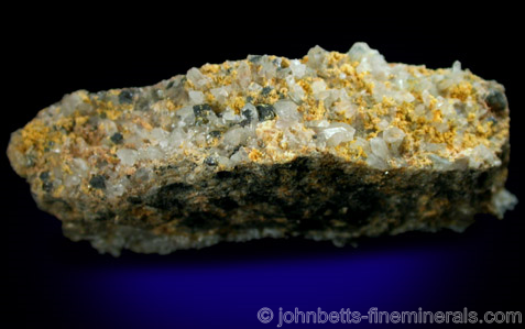 Yellow Greenockite on Quartz from Route 25 Road Cut, Trumbull, Fairfield County, Connecticut