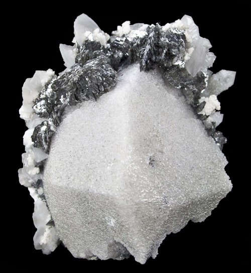 Loellingite with Scheelite on Calcite from Huanggangliang mine, Keshiketeng Qi, Chifeng city, Inner Mongolia, China