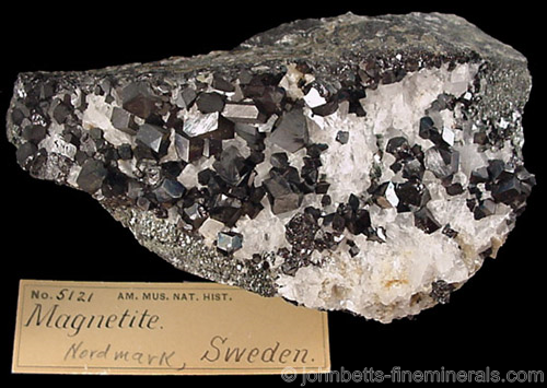 Plate of Magnetite Crystals on Calcite from Nordmark, Sweden