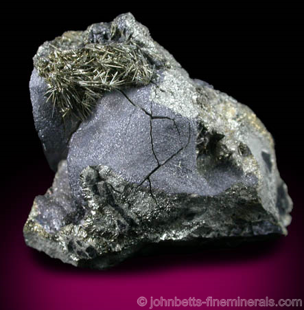Millerite & Galena on Pyrite from Meikle Mine, 42-20 Heading, Griffin Ore Body, Elko County, Nevada