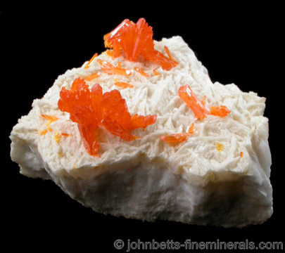 Bright Orange Orpiment on Barite from El'brusskiy Mine, 35 km NE of Mount Elbrus, Kabardino-Balkarian Republic, Russia