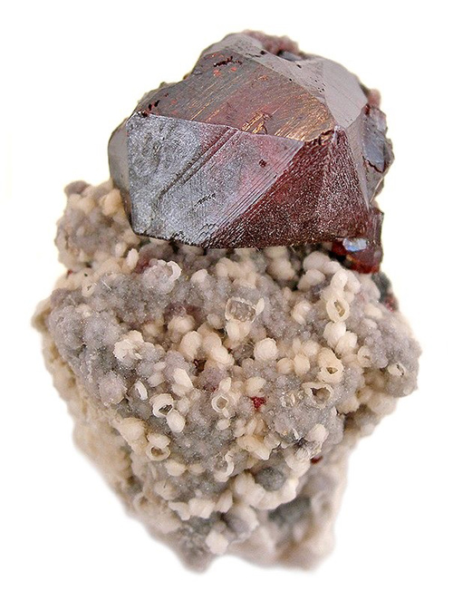 Pyramidal Proustite Crystal on Quartz from Schlema, Schlema-Hartenstein District, Erzgebirge, Saxony, Germany