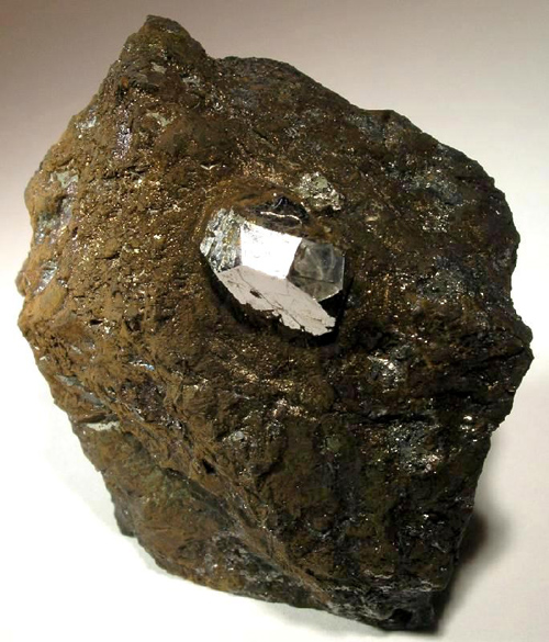 Lustrous Sperrylite Crystal in Matrix from Talnakh Norilsk, Siberia, Russia