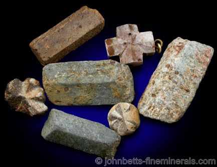 Seven Various Staurolite Crystals from Fannin, Fannin County, Georgia