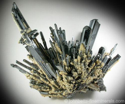 Stibnite Blades with Calcite from Lushi, Henan, China