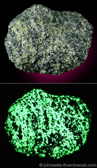 Green Willemite with Franklinite from Franklin Mining District, Sussex County, New Jersey