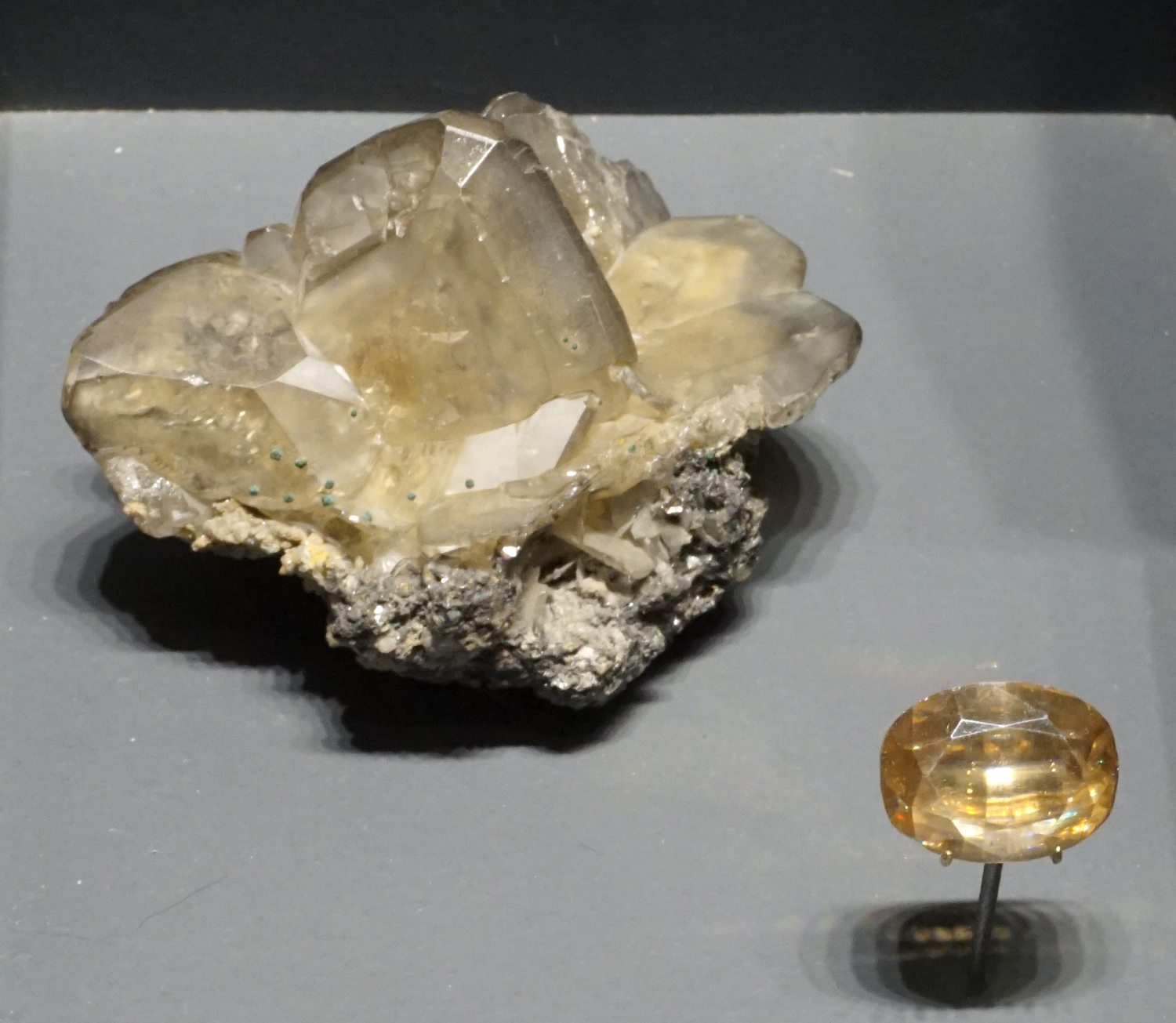 Light Colored Wulfenite and Cut Gemstone from Tsumeb, Namibia