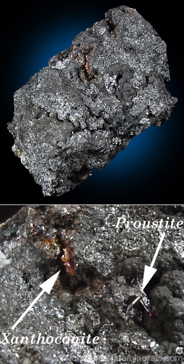 Xanthoconite with Proustite from Schacht 250 Halde, Niederschlema, Germany
