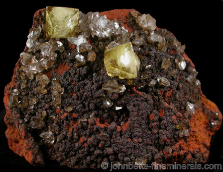Yellow Adamite Crystals from Ojuela Mine, Mapimi, Durango, Mexico